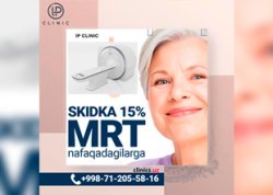 SKIDKA — MRT tekshiruvida nafaqadagilar uchun IP CLINIC klinikasida